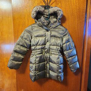 Women's Small GAP Green Faux Fur Hooded Down Filled Puffer Coat
